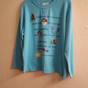 Festive Blue Long Sleeve Tee Christmas Ugly B42